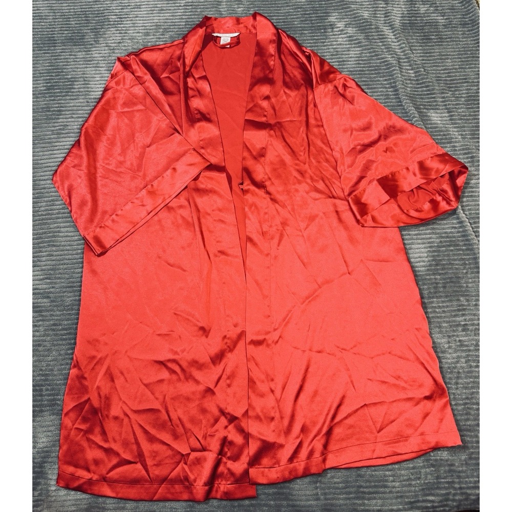 Victoria's Secret Red Satin Kimono Robe 2000s Short Sleeve Tie Waist Size Xs